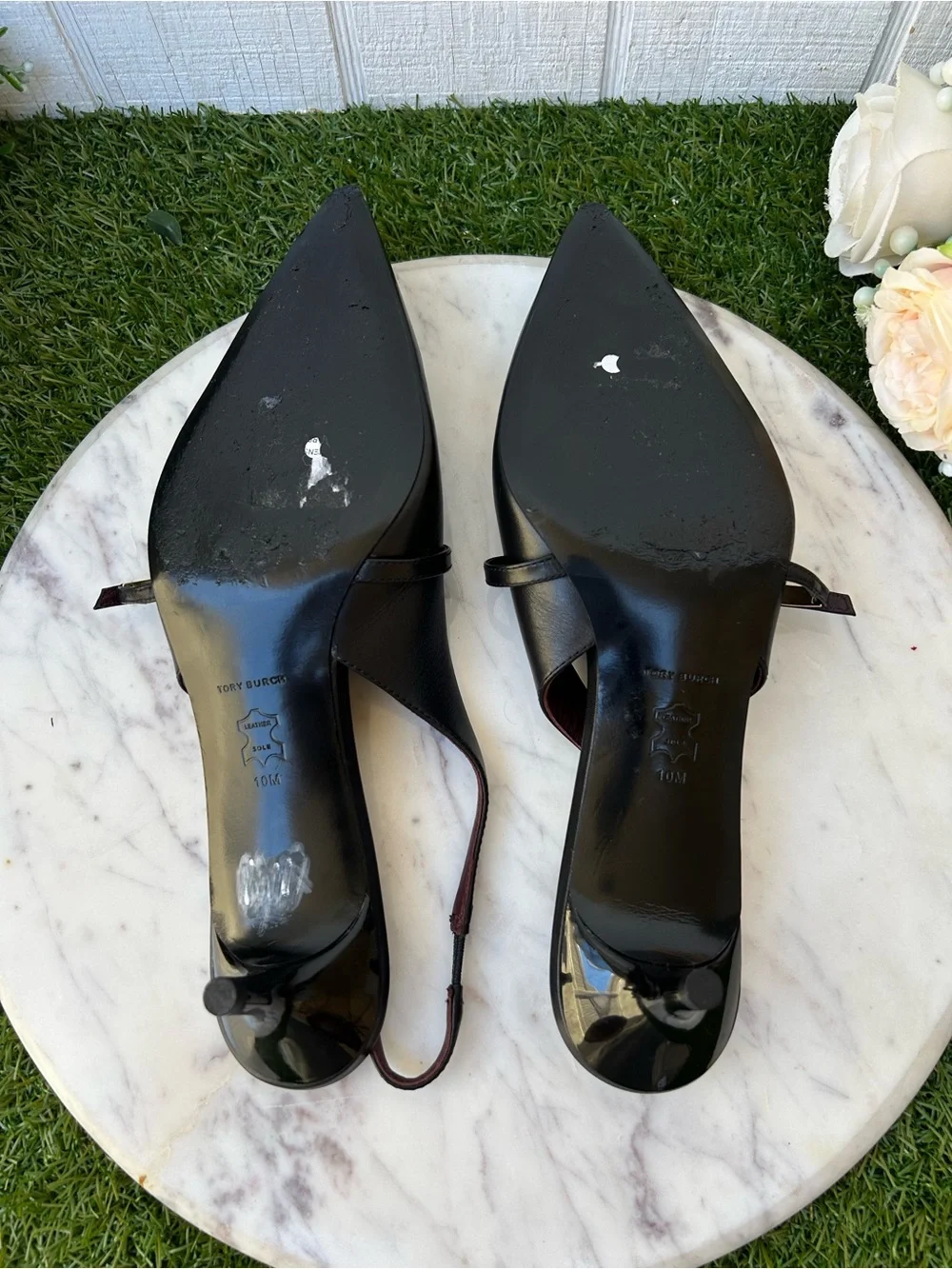 TORY BURCH DOUBLE T BUCKLE MARY JANE SLINGBACK $325 size 10  Perfect Black